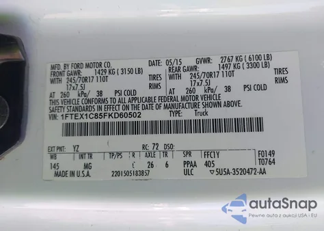 2015 Ford F-150 Xlt from USA, damaged, VIN 1FTEX1C85FKD60502